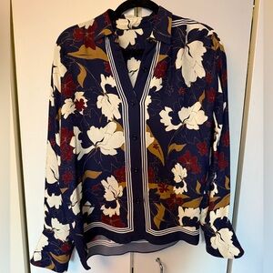 Floral Button-Front Blouse with Contrast Trim